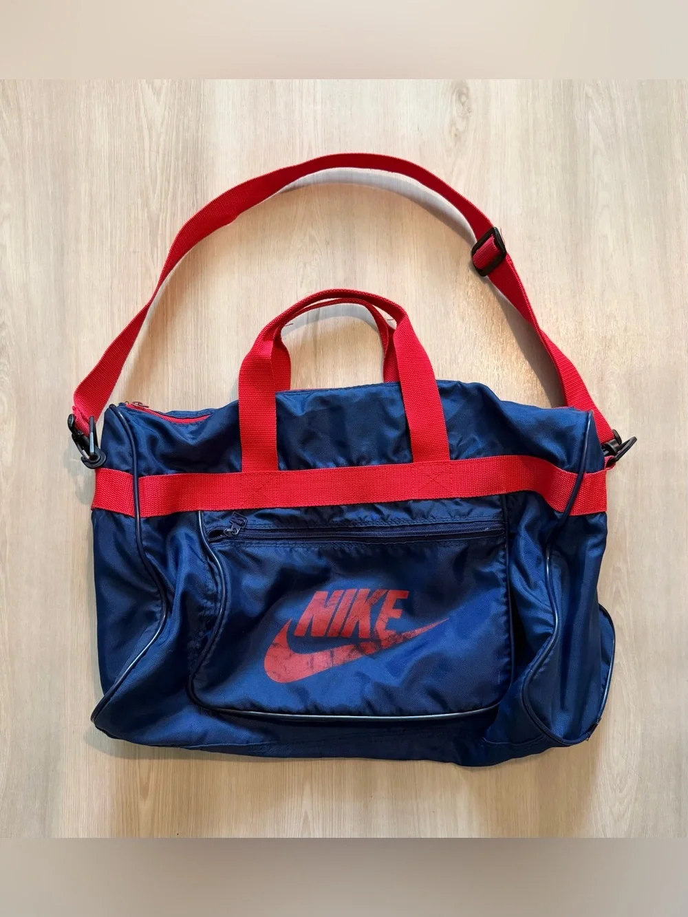 Vintage 1970s NIKE Blue Red Duffle Gym Bag